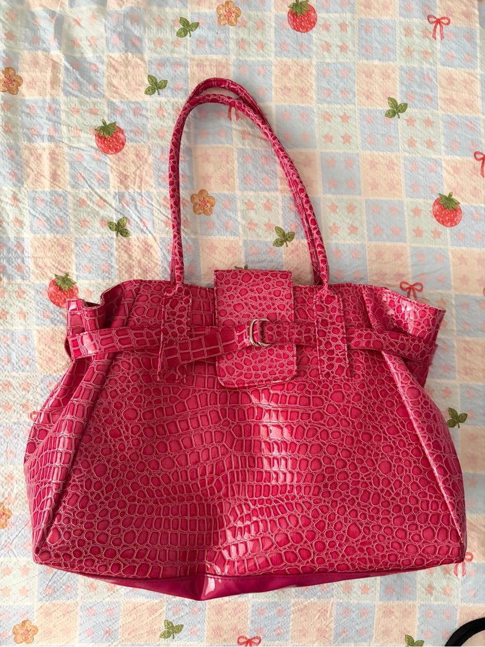 Elizabeth Arden Pink Croc-Embossed Shoulder Bag